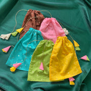 Coffee potli bag with floral embroidery and drawstring closure